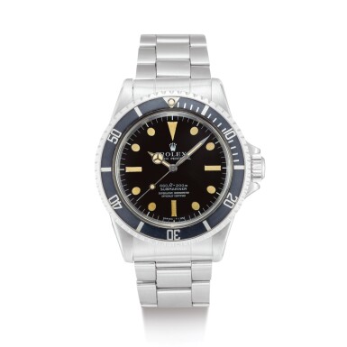 View full screen - View 1 of Lot 2106. ROLEX | SUBMARINER, REFERENCE 5512 A STAINLESS STEEL WRISTWATCH WITH BRACELET, CIRCA 1974" | 勞力士 | Submariner 型號5512 精鋼鏈帶腕錶,錶殼編號3796771,約1974年製".