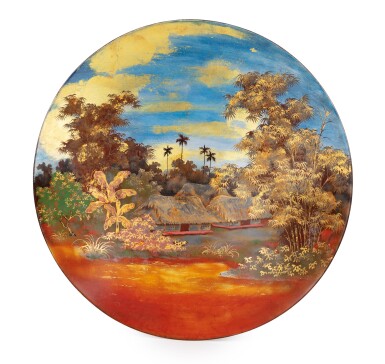 View full screen - View 1 of Lot 12. Probably Nguyen Son (20th century), A round dish decorated with landscape | 或為 Nguyen Son (二十世紀)樹林風景圖圓盤.