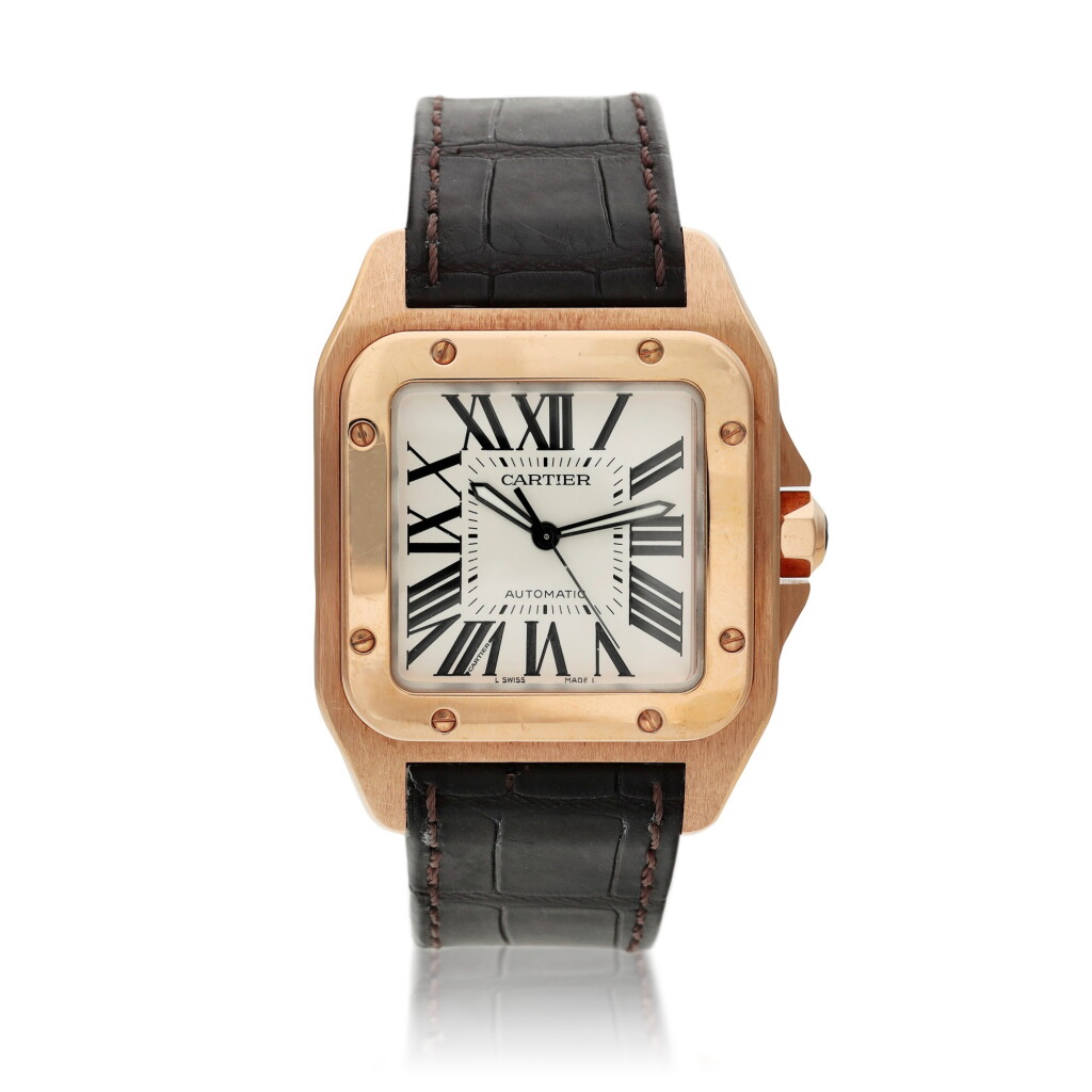 View full screen - View 1 of Lot 224. Cartier Reference 2792 Santos 100, A pink gold automatic wristwatch, Circa 2005.