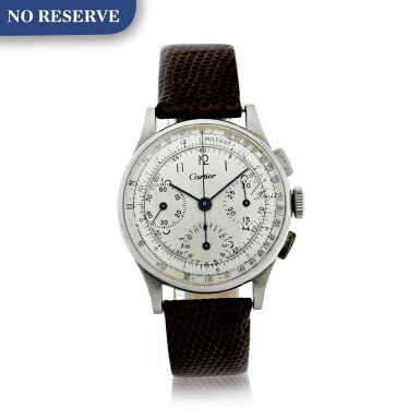 View full screen - View 1 of Lot 97. LECOULTRE | REFERENCE 7090 RETAILED BY CARTIER: A STAINLESS STEEL CHRONOGRAPH WRISTWATCH, CIRCA 1945.