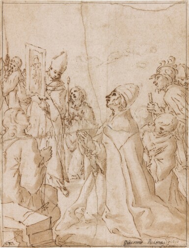 View full screen - View 1 of Lot 185. Pope Gregory kneeling before a painting of the Virgin.