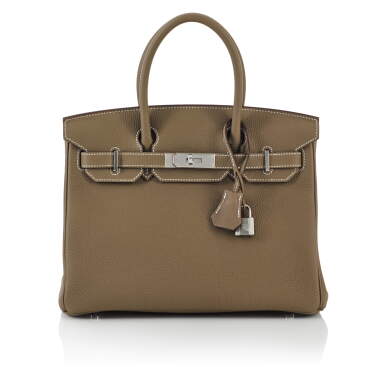 View full screen - View 1 of Lot 33. HERMÈS | ETOUPE BIRKIN 30 IN VEAU TOGO LEATHER WITH WHITE CONTRAST STITCHING AND PALLADIUM HARDWARE, 2020.