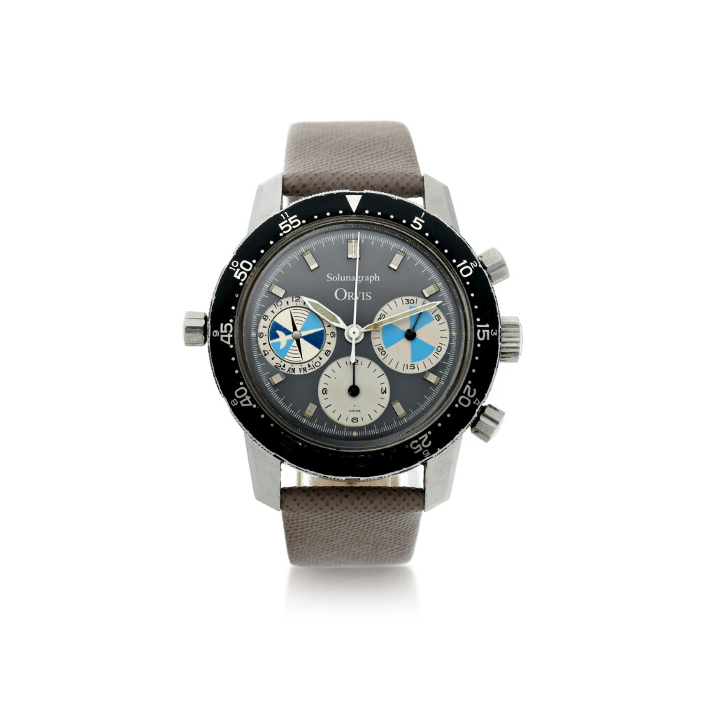 View full screen - View 1 of Lot 232. REFERENCE 2446 SF SOLUNAGRAPH 'SECOND EXECUTION' RETAILED BY ORVIS: A STAINLESS STEEL CHRONOGRAPH WRISTWATCH WITH TIDE INDICATOR, CIRCA 1970.