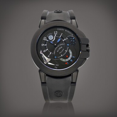 View full screen - View 1 of Lot 8857. Ocean, Reference 400-MMAC44ZK | A limited edition PVD-coated zalium alarm wristwatch with day and night indication, Circa 2012 | 海瑞溫斯頓 | Ocean 型號400-MMAC44ZK | 限量版 PVD 塗層處理鋯合金鬧鈴腕錶,備晝夜顯示,約2012年製.