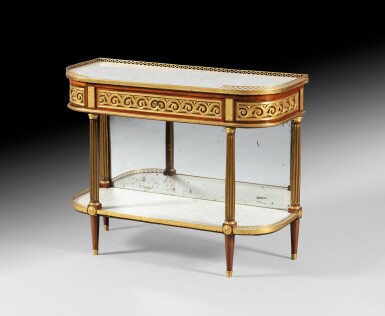 View full screen - View 1 of Lot 125. A giltbronze mounted mahogany console desserte, Louis XVI, stamped C. MAUTER | Console desserte en acajou et bronze doré d'époque Louis XVI, estampillée C. MAUTER.
