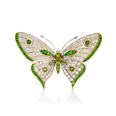 View full screen - View 1 of Lot 2875. Green Garnet and Diamond Brooch, Early 20th Century | 石榴石 配 鑽石 胸針,二十世紀初.