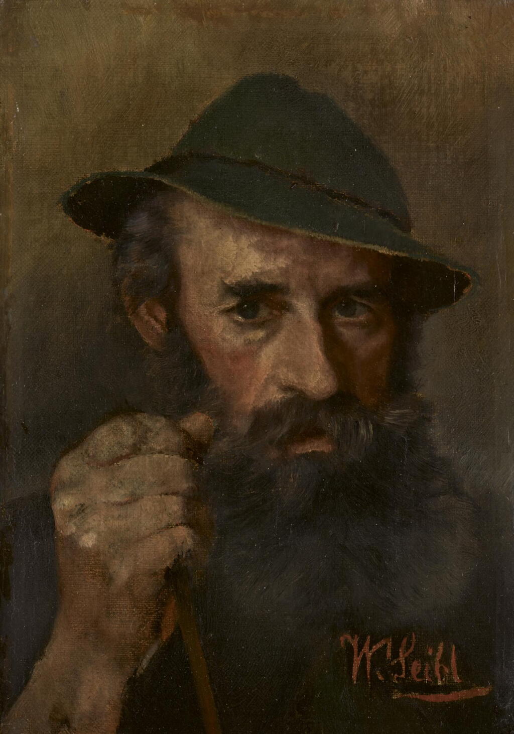 View full screen - View 1 of Lot 35. WILHELM LEIBL | Portrait of a Man with Green Hat.