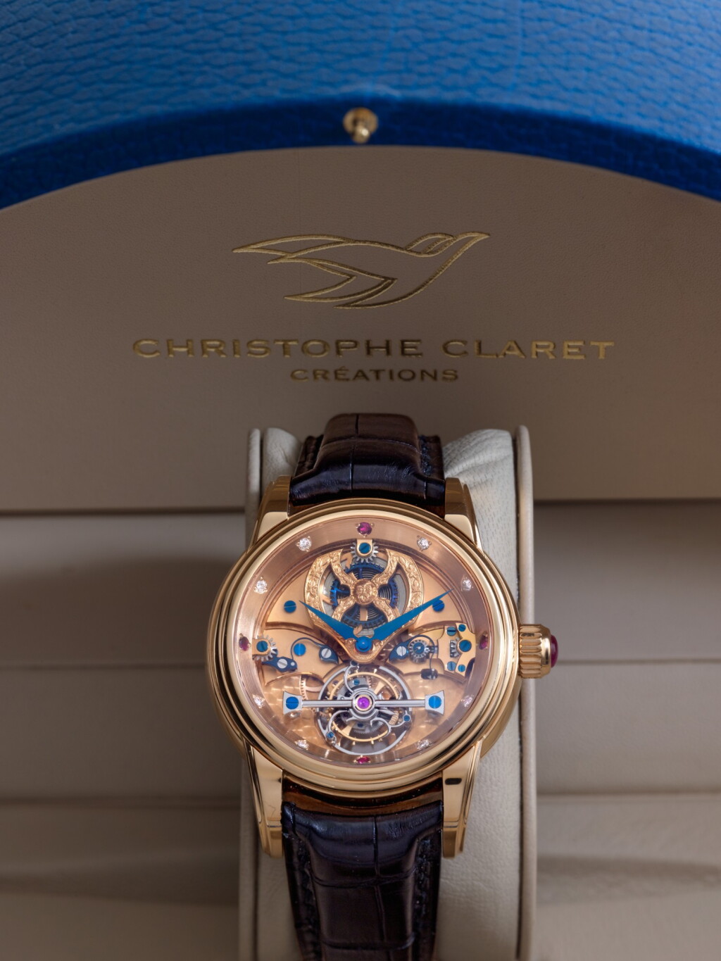 View full screen - View 1 of Lot 155. Tourbillon de la Roche 'Piece Unique' | A unique pink gold, diamond and ruby-set skeletonized tourbillon wristwatch, Made in 2005.