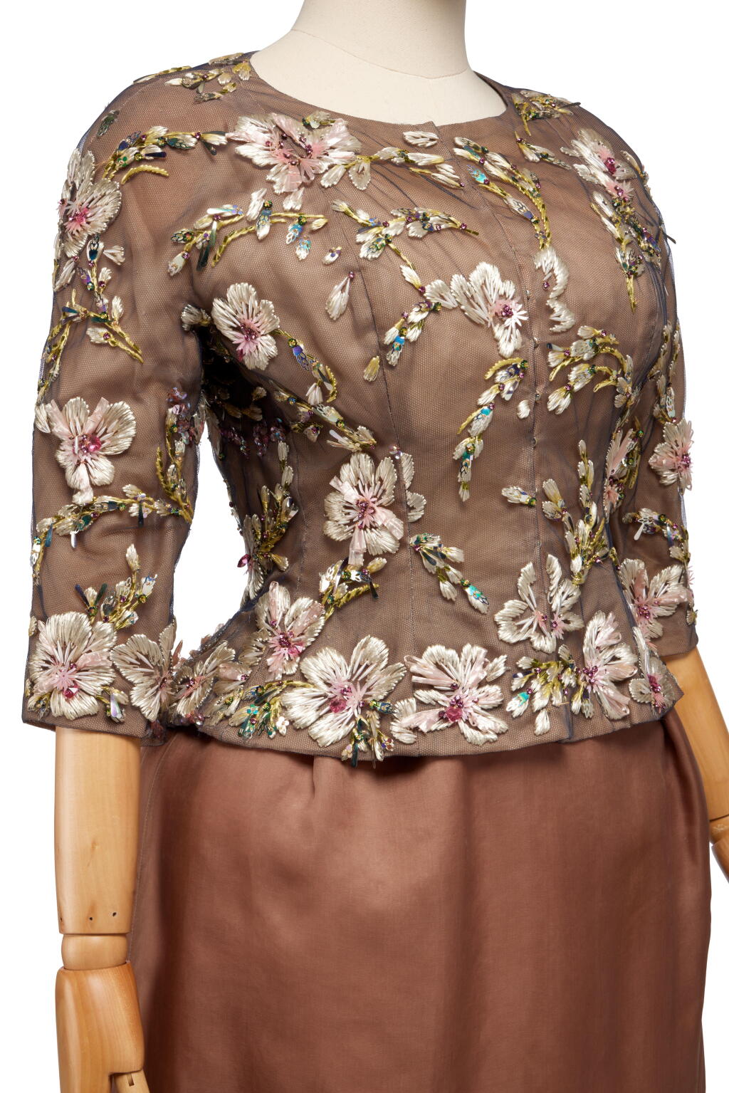 View full screen - View 1 of Lot 23. Haute Couture Lesage Embroidered Tulle and Silk Evening Ensemble, circa 1965.
