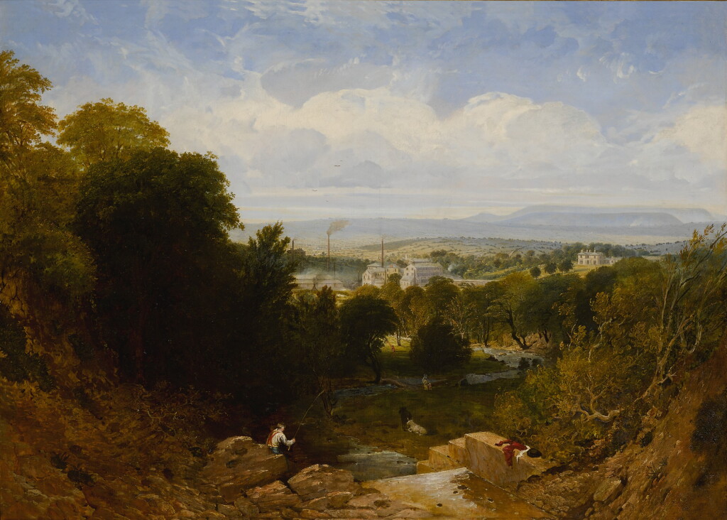 View full screen - View 1 of Lot 122. View of Broad Oak Printworks, near Accrington, Lancashire, with Broad Oak House beyond.