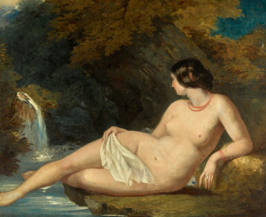 View full screen - View 1 of Lot 96. WILLIAM ETTY, R.A. | Reclining female nude by a waterfall.