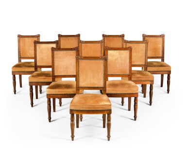 View full screen - View 1 of Lot 138. A group of six French Empire mahogany side chairs, by Georges and François-Honoré-Georges Jacob, circa 1810.