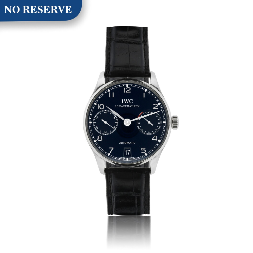 View full screen - View 1 of Lot 93. PORTUGIESER A STAINLESS STEEL AUTOMATIC WRISTWATCH WITH DATE AND 7-DAY POWER RESERVE INDICATION, CIRCA 2010.