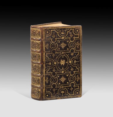 View full screen - View 1 of Lot 57. Pensées. 1670. In-12. Ed. originale. Reliure de l'époque à grand décor au chiffre de Loménie de Brienne.