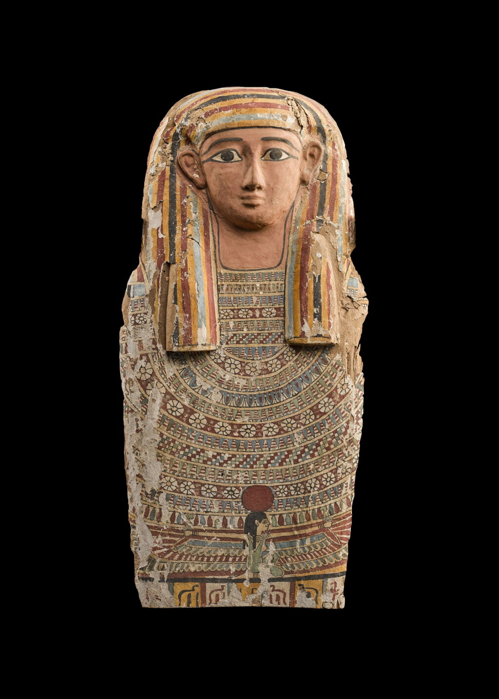 View full screen - View 1 of Lot 150. The Upper Part of an Egyptian Polychrome Wood Coffin Lid, 26th Dynasty/early Ptolemaic Period, circa 664-200 B.C..