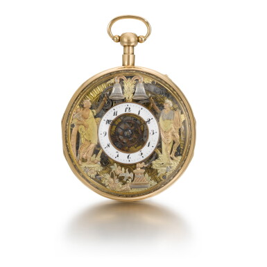 View full screen - View 1 of Lot 214. GOLD QUARTER REPEATING AUTOMATON WATCH WITH JACQUEMARTS CIRCA 1790 NO. 5089.
