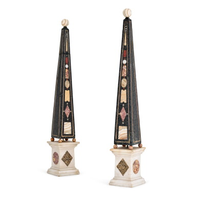 View full screen - View 1 of Lot 130. A pair of Italian marble and simulated marble obelisks, late 19th century.