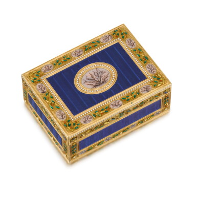 View full screen - View 1 of Lot 25. A gold and enamel boîte-à-mouches, perhaps French, 19th century in earlier taste.