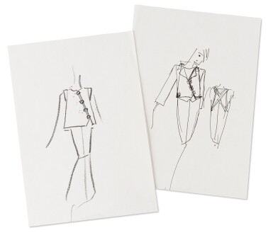 View full screen - View 1 of Lot 3. Two original sketches for fashion | Deux croquis de mode originaux.