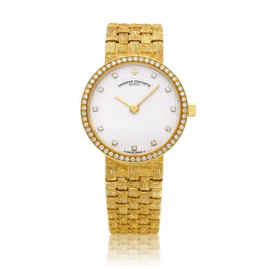 View full screen - View 1 of Lot 8870. A yellow gold and diamond-set bracelet watch, Circa 1980 | 江詩丹頓 | 黃金鑲鑽石鏈帶腕錶,約1980年製.