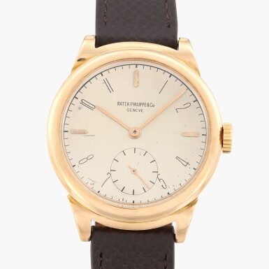 View full screen - View 1 of Lot 134. 'Ricciolo', Reference 1491 | A pink gold wristwatch with scrolled lugs | Circa 1945.