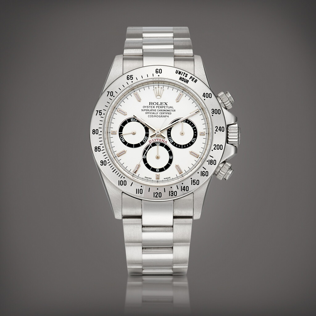 View full screen - View 1 of Lot 2111. Cosmograph Daytona, Reference 16520 A stainless steel chronograph wristwatch with bracelet, Circa 2000 | 勞力士 | Cosmograph Daytona 型號16520 | 精鋼計時鏈帶腕錶,約2000年製.
