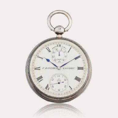 View full screen - View 1 of Lot 431. An impressive and oversized silver open-faced deck chronometer watch with up-and-down indication, 1888.