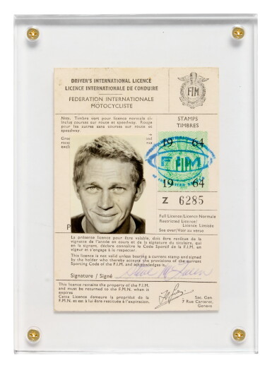 View full screen - View 1 of Lot 72. Steve McQueen's Driving License No. Z 6285 and Garment Bag | A rare and historically important international driver's license issued in 1964 accompanied by the garment bag used during the filming of Le Mans.