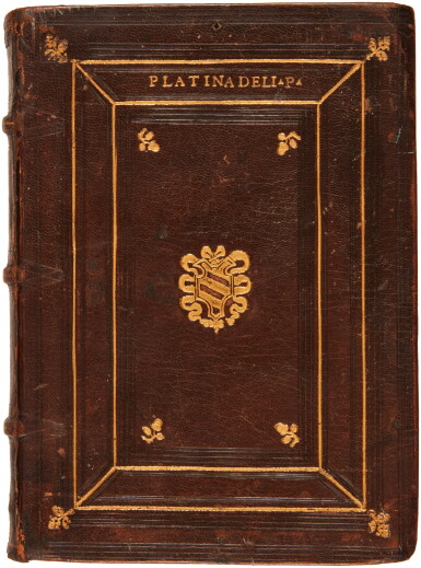 View full screen - View 1 of Lot 1803. Platina, Delle vite et fatti di tutti i sommi pontefici romani, Venice, 1543, contemporary Venetian brown morocco gilt for the Ferro family.
