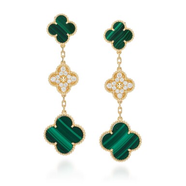 View full screen - View 1 of Lot 76. Pair of malachite and diamond earrings, 'Magic Alhambra'.