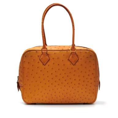 View full screen - View 1 of Lot 317. Saffron Plume 28cm in Ostrich Leather with Gold Hardware, 2001.