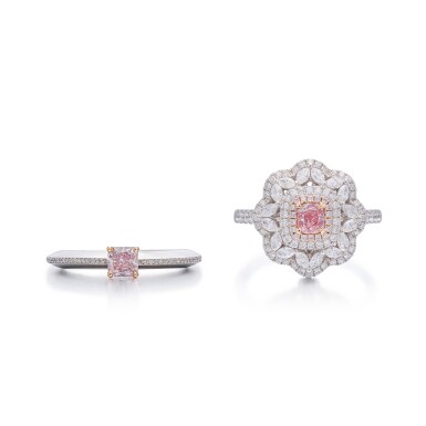 View full screen - View 1 of Lot 1779. Two Coloured Diamond Rings | 0.42克拉淡彩紫粉紅色鑽石 配 鑽石戒指 及 0.36克拉 淡彩粉紅色鑽石 配 鑽石 戒指.