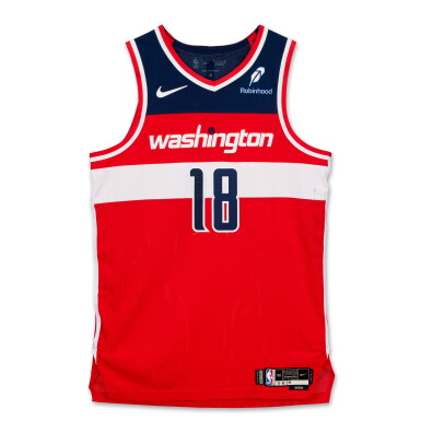 View full screen - View 1 of Lot 221. Kyshawn George Washington Wizards 2024-2025 Game Worn Icon Edition Jersey.
