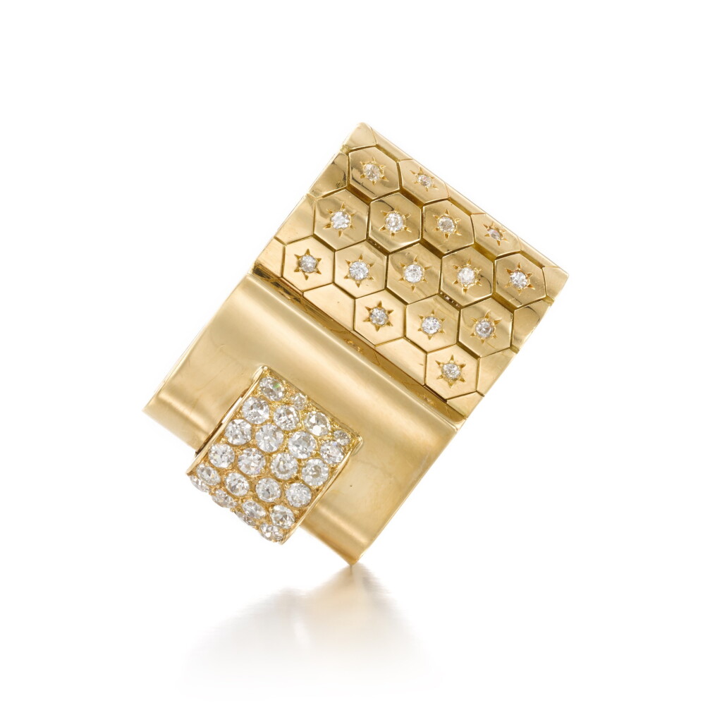 View full screen - View 1 of Lot 390. Diamond clip, 'Ludo-Hexagone', 1940s.