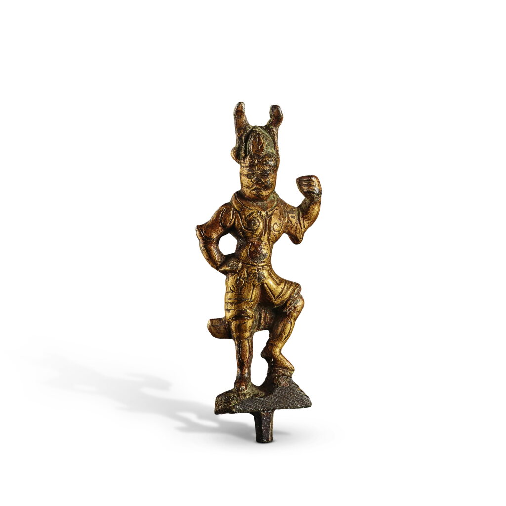 View full screen - View 1 of Lot 106. A gilt-bronze figure of a lokapala, Tang dynasty.