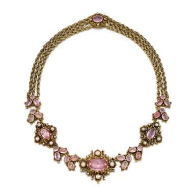 View full screen - View 1 of Lot 21. Topaz, pearl and gold necklace, circa 1820.