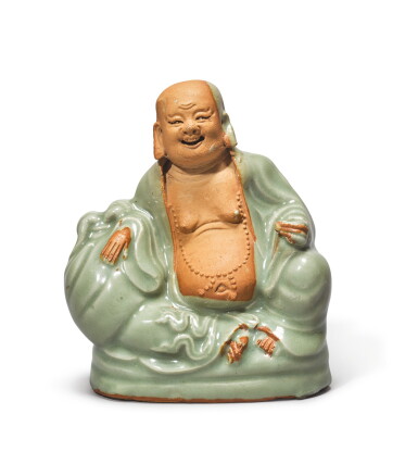 View full screen - View 1 of Lot 507. A 'LONGQUAN' CELADON-GLAZED FIGURE OF BUDAI, YUAN / MING DYNASTY.