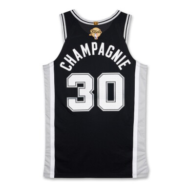 View full screen - View 1 of Lot 6. Julian Champagnie San Antonio Spurs 2026 NBA Finals Game Worn Icon Edition Jersey | Game 3 | First NBA Finals Win.