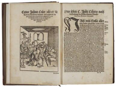 View full screen - View 1 of Lot 67. Caesar, Historien vom Gallier und der Römer Burgerische Krieg, Mainz, 1532, later half calf.
