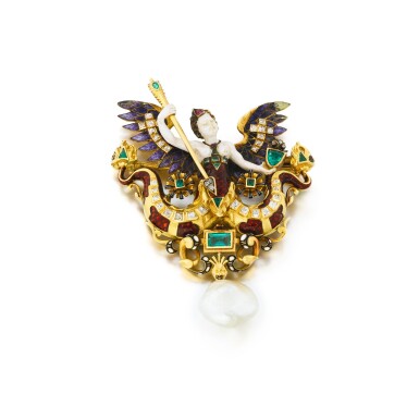 View full screen - View 1 of Lot 1043. A Renaissance Revival brooch depicting 'Melusine', France, 1860.