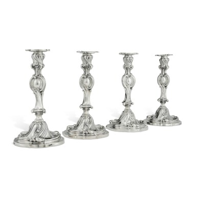 View full screen - View 1 of Lot 194. A set of four Victorian silver candlesticks, Garrard & Co., London, 1895.