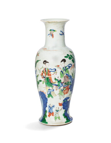 View full screen - View 1 of Lot 129. A famille-verte baluster vase Qing dynasty, 19th century | 清十九世紀 五彩仕女童子圖鳳尾尊.
