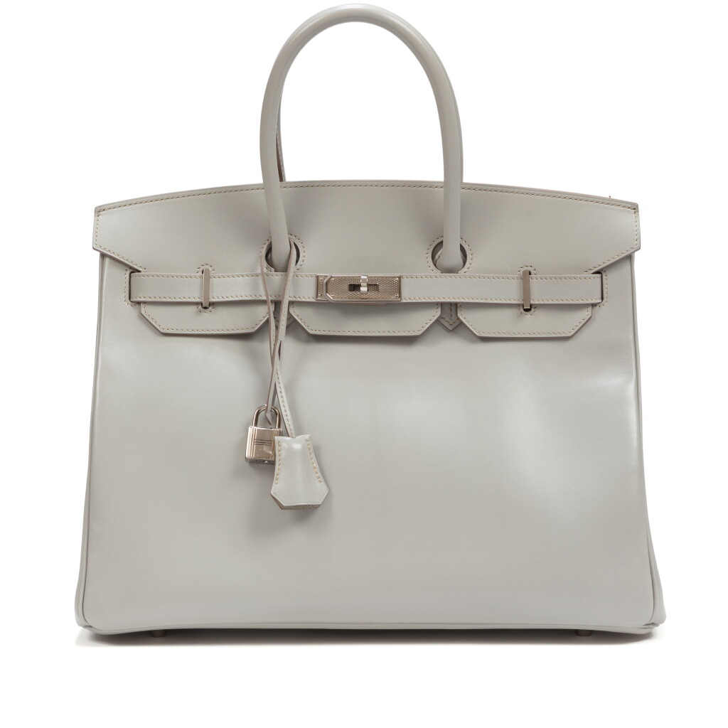 View full screen - View 1 of Lot 692. Gris Perle Tadelakt Birkin 35 Guilloché Hardware, 2013.