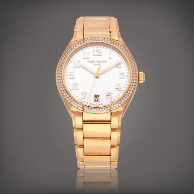 View full screen - View 1 of Lot 2128. Twenty-4, Reference 7300 | A pink gold and diamond-set wristwatch with date and bracelet, Circa 2018 | 百達翡麗 | Twenty-4 型號7300 | 粉紅金鑲鑽石鏈帶腕錶,備日期顯示,約2018年製.