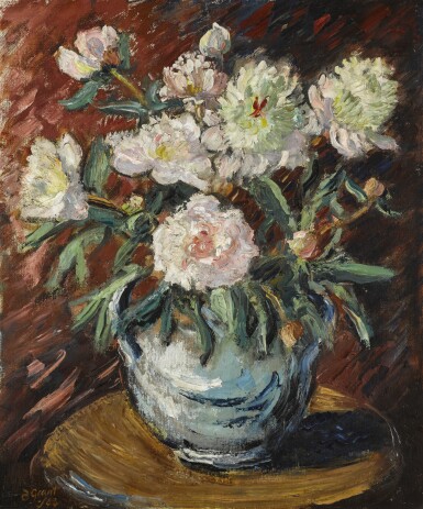 View full screen - View 1 of Lot 360. Chrysanthemums in a Blue Pot.