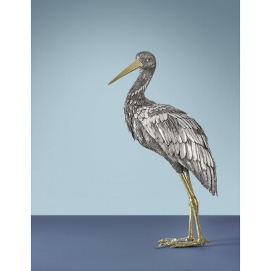 View full screen - View 1 of Lot 50. AN ITALIAN PARCEL-GILT SILVER STORK, GIANMARIA BUCCELLATI, MILAN, 20TH CENTURY.