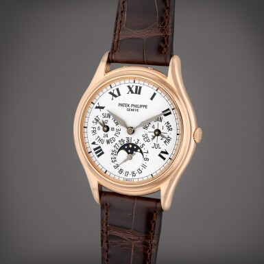 View full screen - View 1 of Lot 238. Reference 3940R | A pink gold automatic perpetual calendar wristwatch with moon phases and 24 hour indication, Circa 1990.