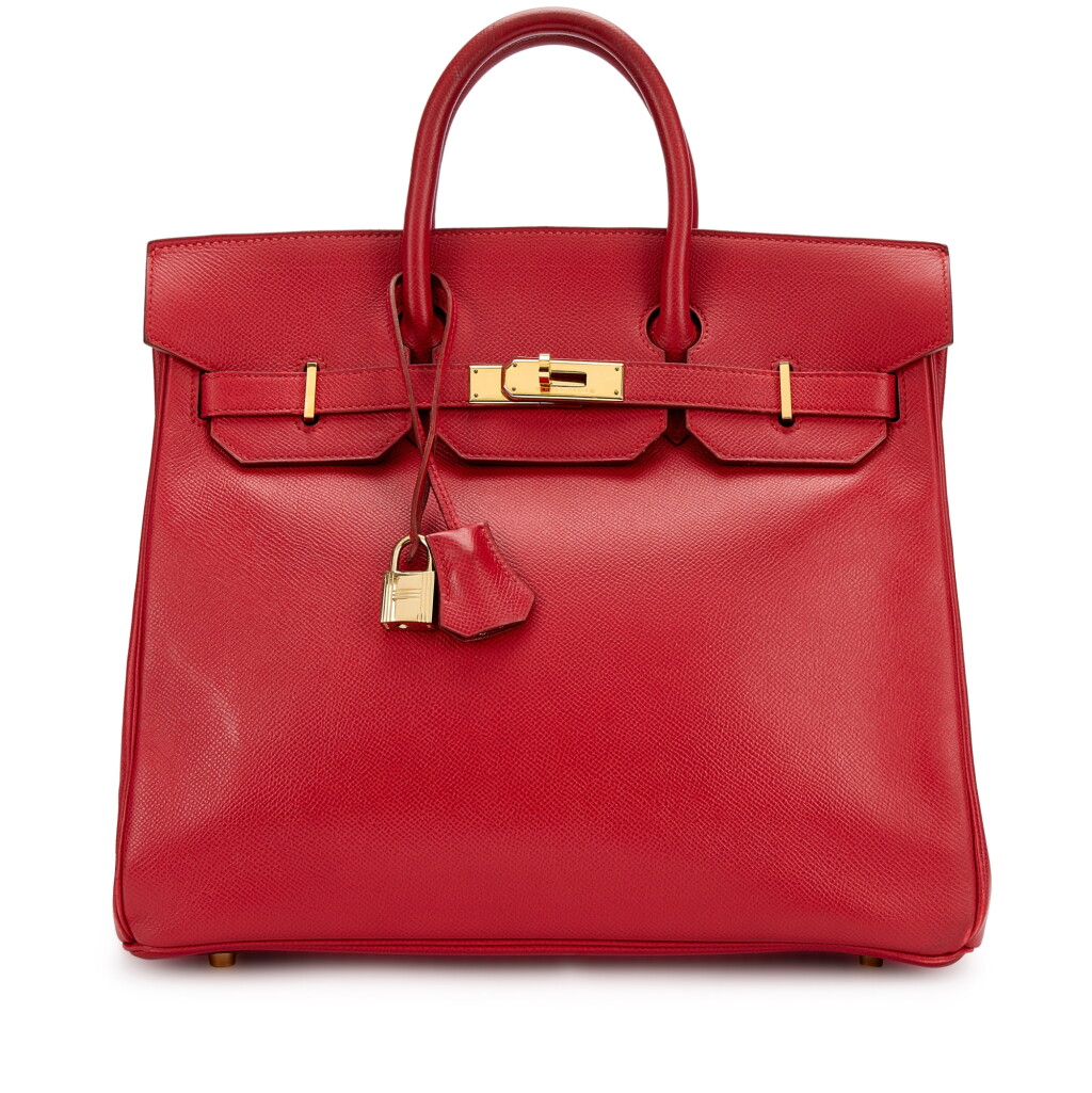 View full screen - View 1 of Lot 1077. Vintage Rouge Vif Courchevel HAC Haut à Courroies 32 Gold Hardware, 1996.