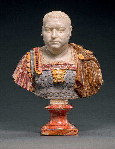 View full screen - View 1 of Lot 104. ATTRIBUTED TO FRANCIS HARWOOD (1726/7-1783), ITALIAN, ROME, 18TH CENTURY | BUST OF VITELLIUS.