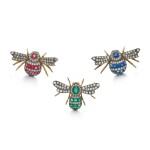 Trio of Gemset Bee Brooches